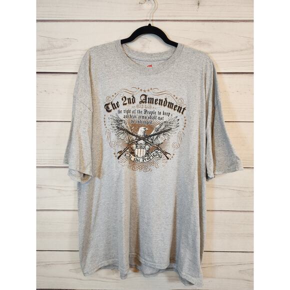 Hanes Tagless Men's Gray 2nd Amendment Crew Neck Short Sleeve T-Shirt Size 3XL - Picture 1 of 5